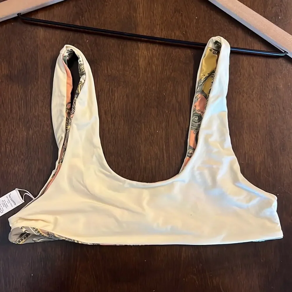 San Lorenzo Printed Pull On Swim Top Bikini Top Reversible Large